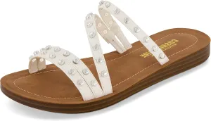 CUSHIONAIRE Women's Andrea strappy stud slide sandal  Memory Foam