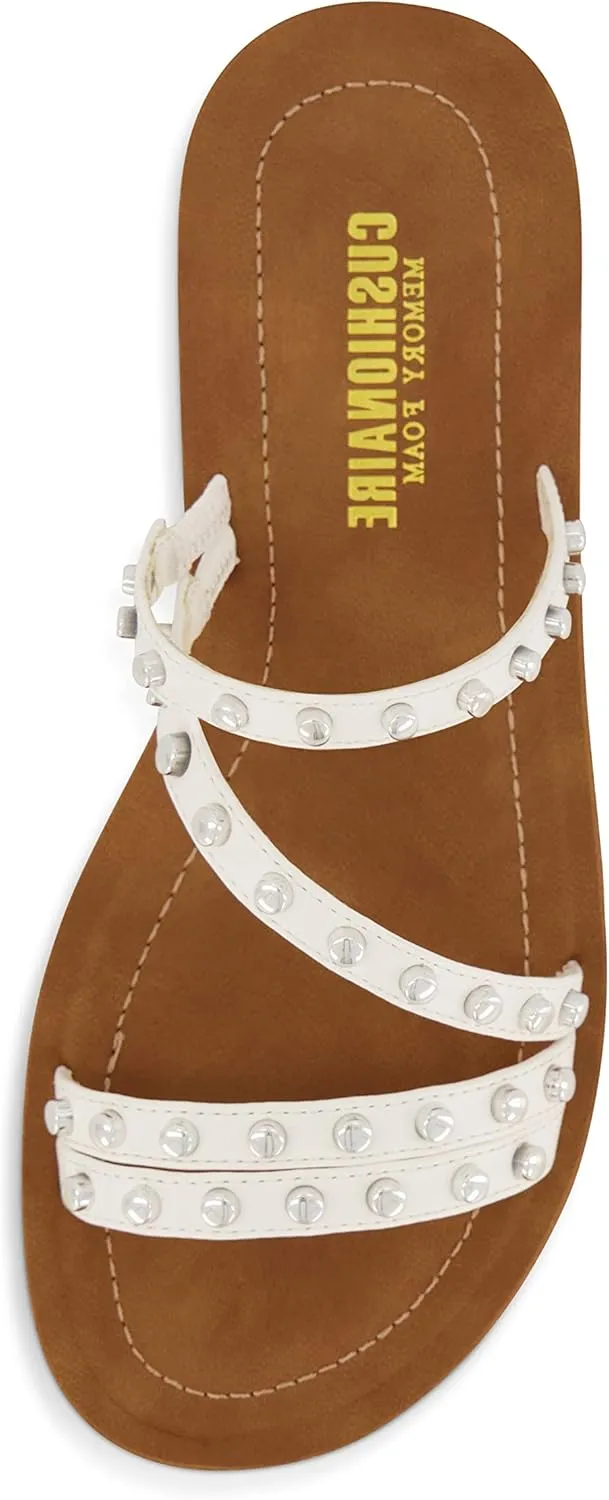 CUSHIONAIRE Women's Andrea strappy stud slide sandal  Memory Foam