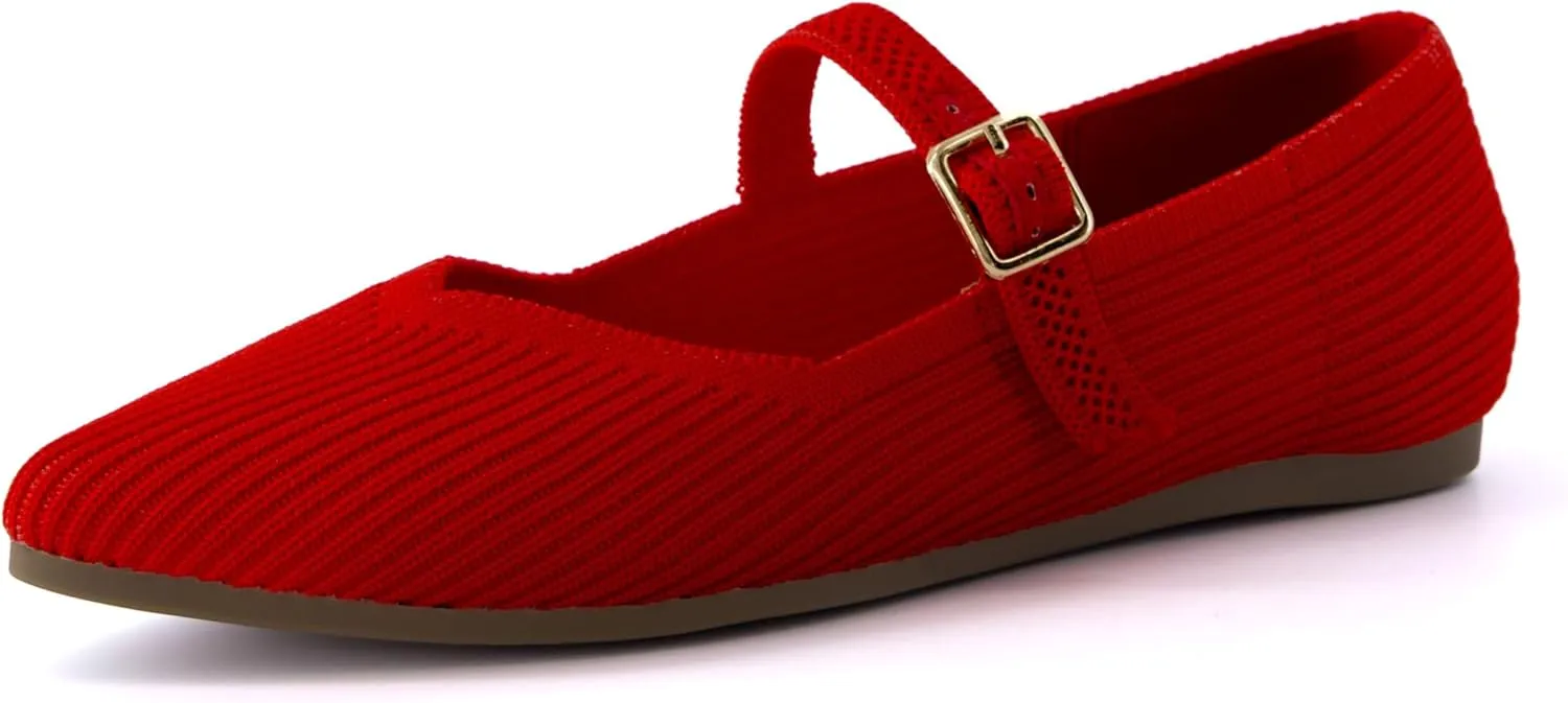 CUSHIONAIRE Women's Sonnet Mary Jane Knit Flat with  Memory Foam, Wide Widths Available