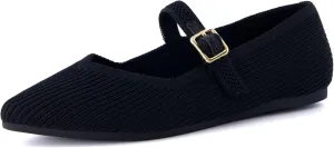 CUSHIONAIRE Women's Sonnet Mary Jane Knit Flat with  Memory Foam, Wide Widths Available