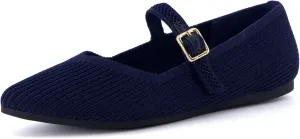 CUSHIONAIRE Women's Sonnet Mary Jane Knit Flat with  Memory Foam, Wide Widths Available