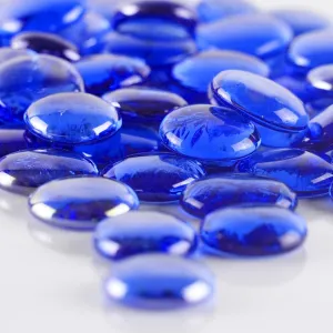CYS EXCEL X-Large 1.1"-1.35" Cobalt Blue Glass Flat Gemstone Vase Fillers (3 LBS) Multiple Color Choices Marble Beads Aquarium Rocks Floral Supplies Stones Decorative Mosaic Gem Pebbles