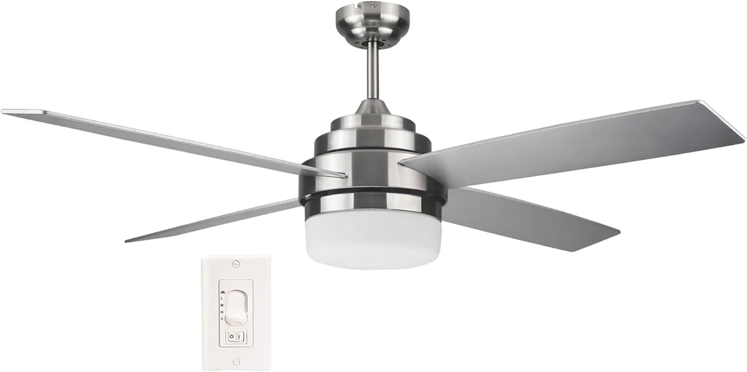 Design House 157354 Cali 52-inch Contemporary Indoor Ceiling Fan with LED Light Kit with 4-Blades, Reverse Airflow, Wall Control, Brushed Nickel