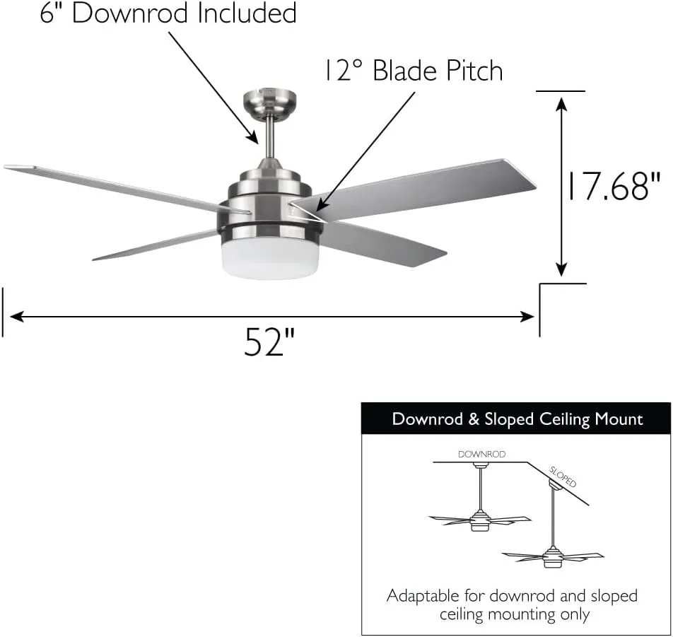 Design House 157354 Cali 52-inch Contemporary Indoor Ceiling Fan with LED Light Kit with 4-Blades, Reverse Airflow, Wall Control, Brushed Nickel