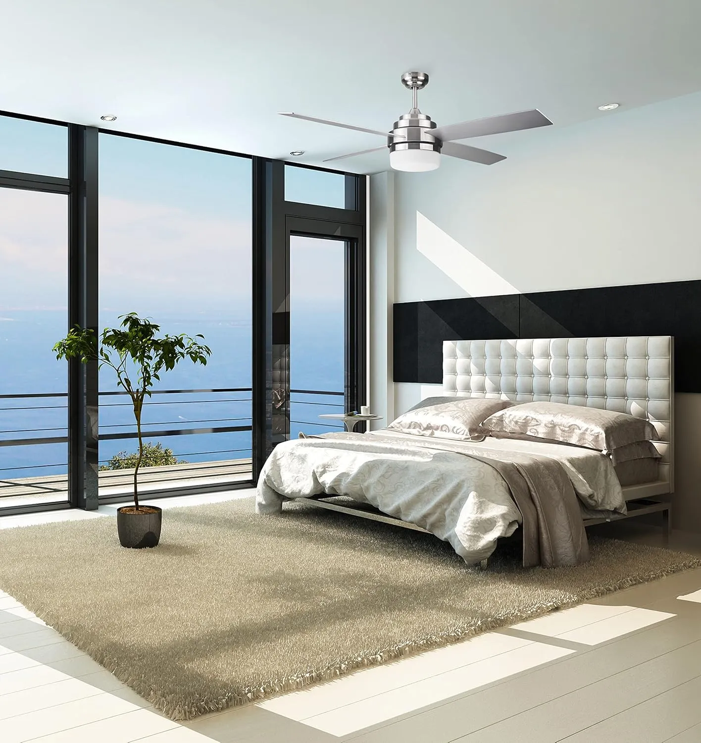 Design House 157354 Cali 52-inch Contemporary Indoor Ceiling Fan with LED Light Kit with 4-Blades, Reverse Airflow, Wall Control, Brushed Nickel