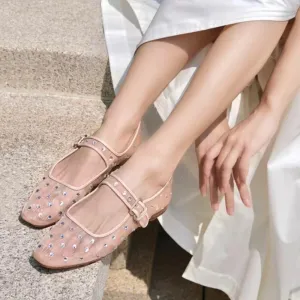 DOEYG Mesh Ballet Flats Shoes for Women Leopard Animal Print Mary Jane Flats Shoes Square Toe Dress Casual Comfortable Velvet Ballerina Shoes