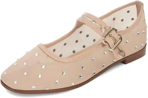 DOEYG Mesh Ballet Flats Shoes for Women Leopard Animal Print Mary Jane Flats Shoes Square Toe Dress Casual Comfortable Velvet Ballerina Shoes