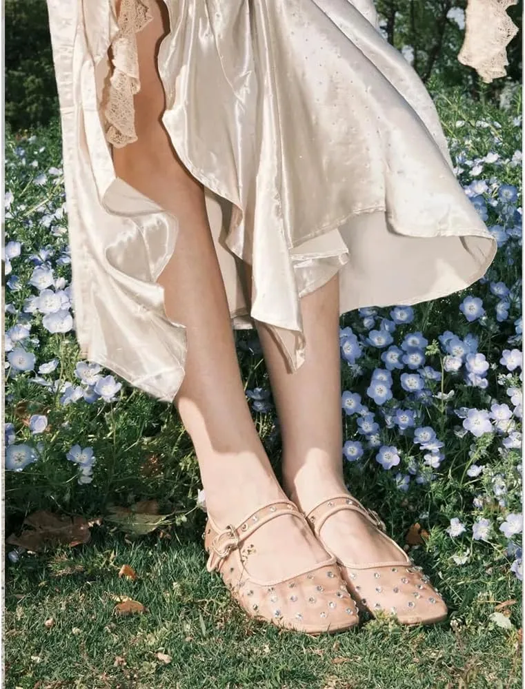DOEYG Mesh Ballet Flats Shoes for Women Leopard Animal Print Mary Jane Flats Shoes Square Toe Dress Casual Comfortable Velvet Ballerina Shoes