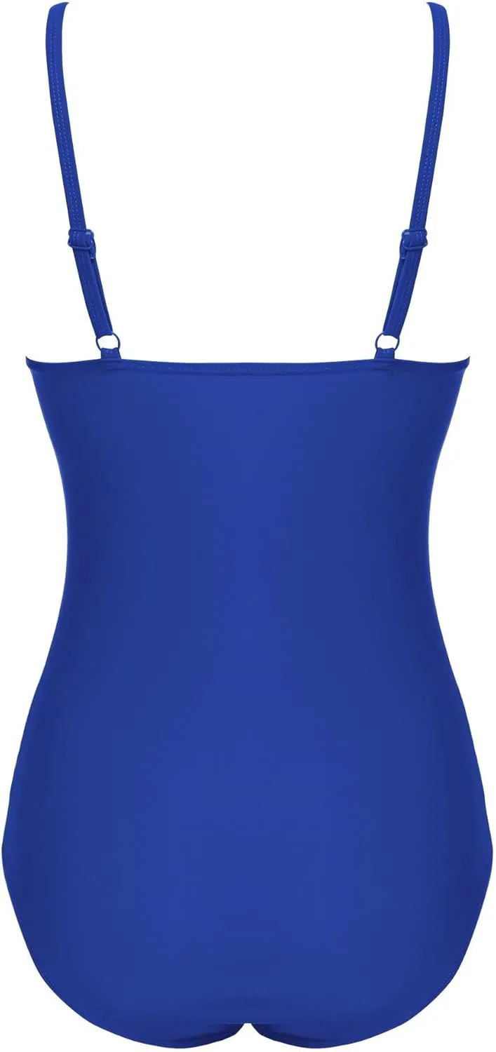 Ekouaer Women's One Piece Swimsuit Ruched Tummy Control Bathing Suits Vintage Retro Push Up Swimwear