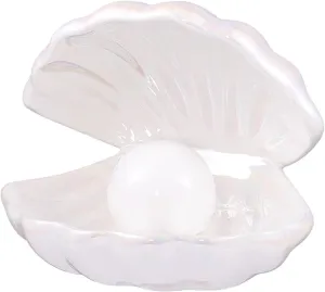 Elegant Ocean-Inspired Shell Pearl LED Ceramic Night Light with Warm White Light Perfect Portable Nightlight for Bedrooms or Living Room Decorations and Special Occasions (White)