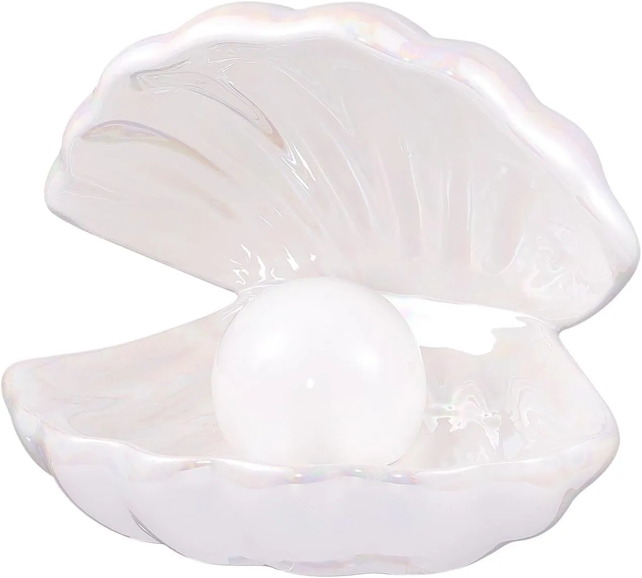 Elegant Ocean-Inspired Shell Pearl LED Ceramic Night Light with Warm White Light Perfect Portable Nightlight for Bedrooms or Living Room Decorations and Special Occasions (White)