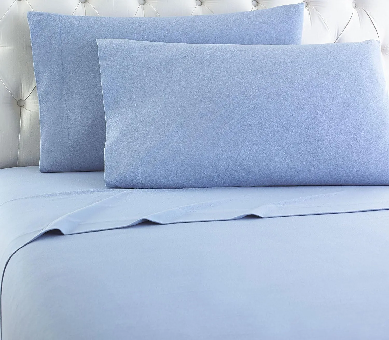 Empire Home Heavy Winter Flannel 100% Cotton Sheet Set Fitted Flat Pillow Cases Deep Pocket (Light Blue, Full Size)