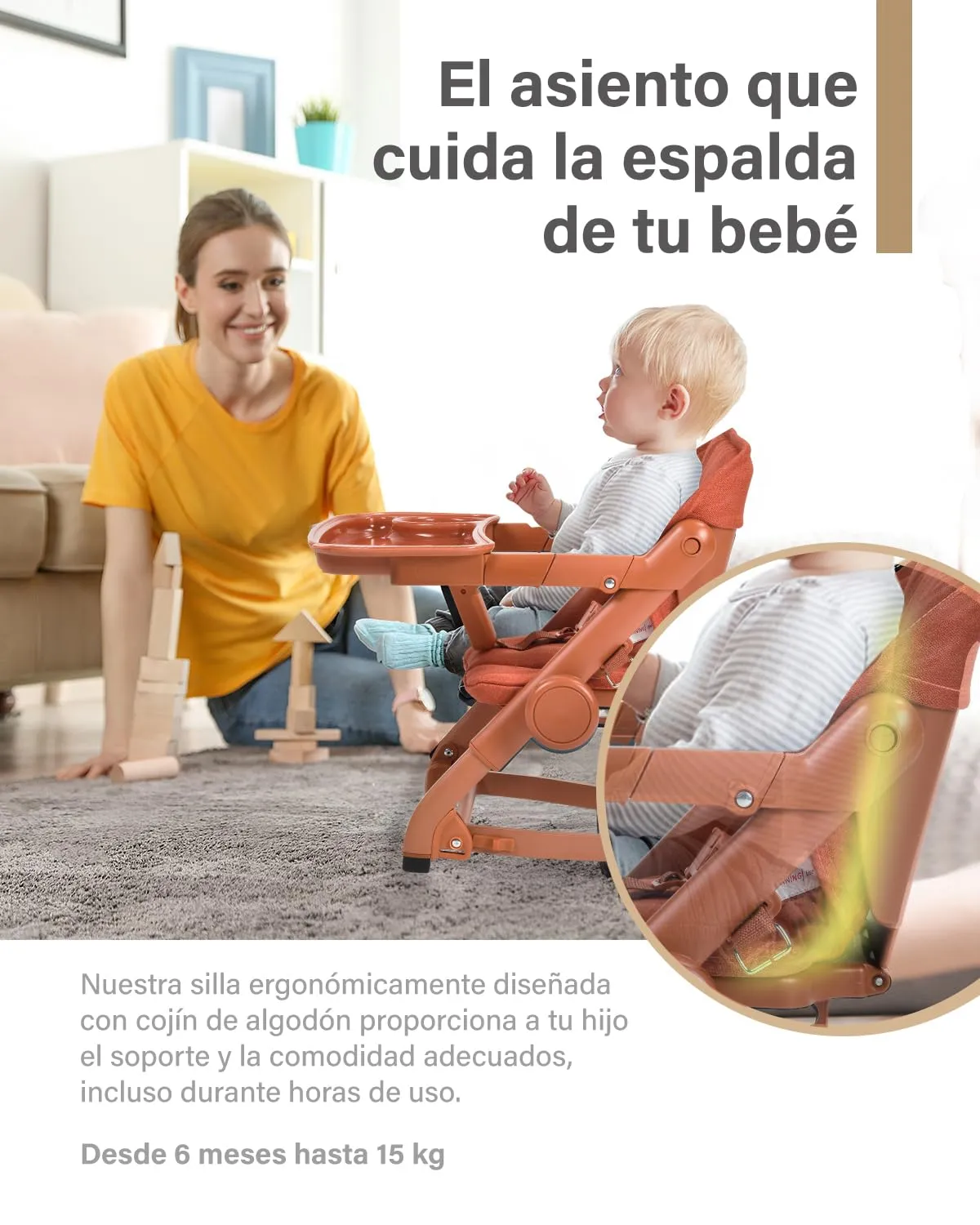 Feed Me 3-in-1 Travel High Chair Booster Seat for Infants and Toddlers - Transitional, Compact & Fits Any Chair, Swivel Tray, Pumpkin Orange
