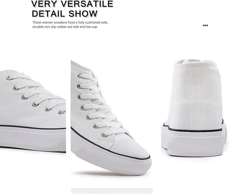 FUUPNN Platform Sneakers Canvas Fashion Lace Up Classic Casual Walking Shoes High Tops Canvas Shoes Casual Tennis Shoes