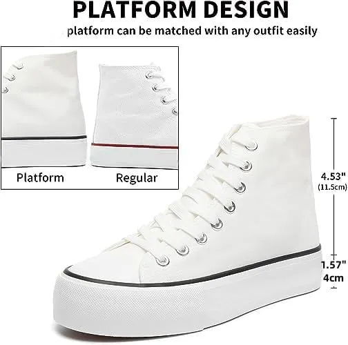 FUUPNN Platform Sneakers Canvas Fashion Lace Up Classic Casual Walking Shoes High Tops Canvas Shoes Casual Tennis Shoes