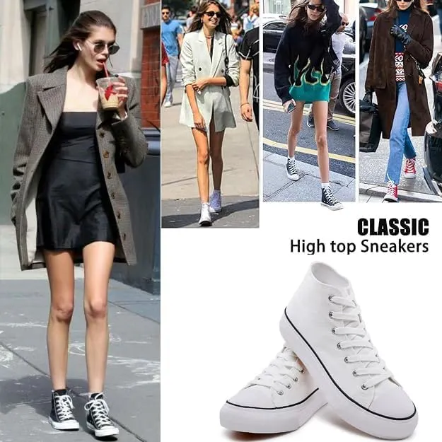 FUUPNN Platform Sneakers Canvas Fashion Lace Up Classic Casual Walking Shoes High Tops Canvas Shoes Casual Tennis Shoes