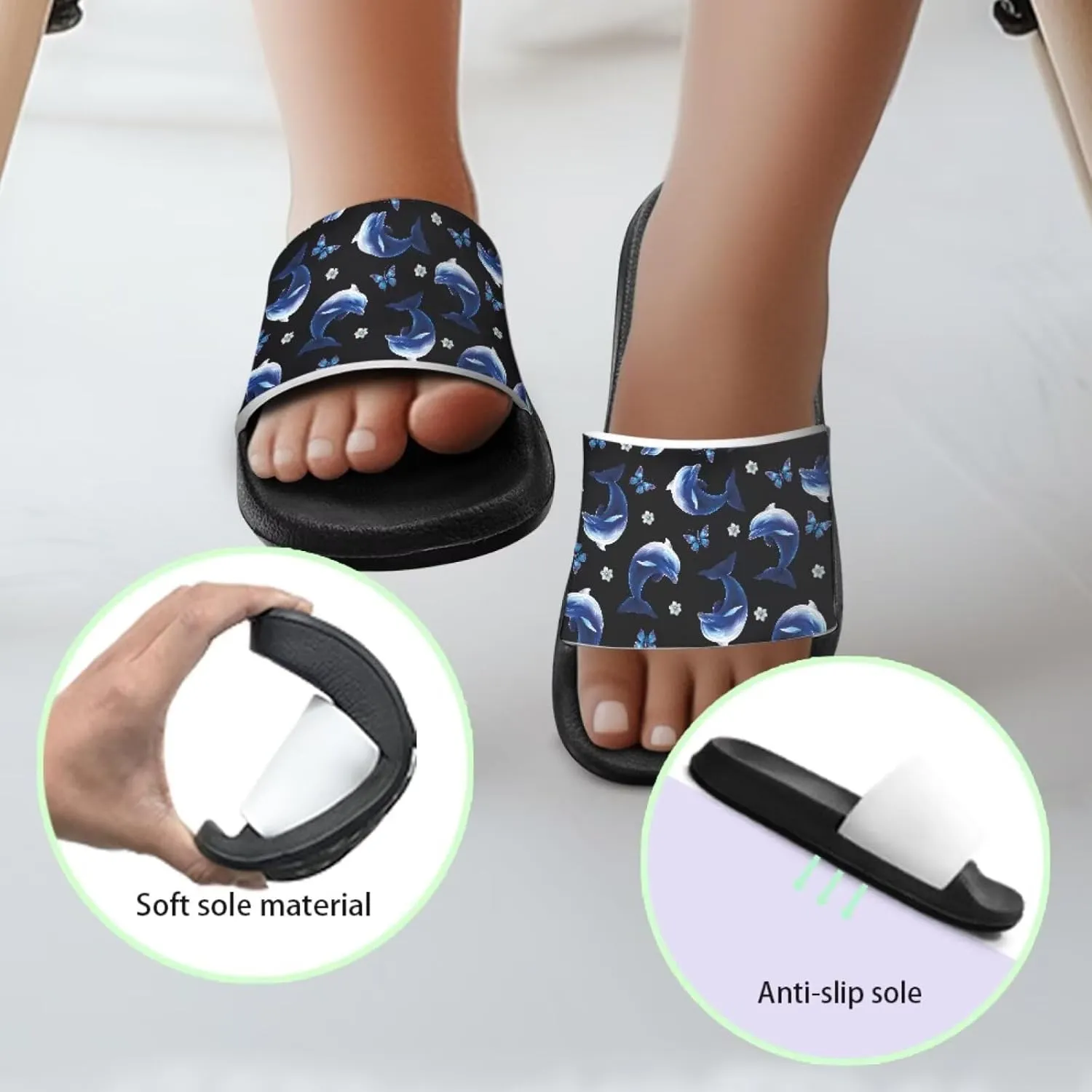 Girls Slides Comfortable Slippers Slides Animal Print Non-slip Shower Shoes Thick Sole House Slide Sandals