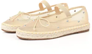 Goiphrri Mesh Mary Jane Flats for Women Platform Espadrilles Bow Knot Mary Janes Straw Mesh Ballet Flats for Women Flatform Dress Pumps