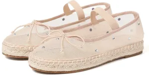 Goiphrri Mesh Mary Jane Flats for Women Platform Espadrilles Bow Knot Mary Janes Straw Mesh Ballet Flats for Women Flatform Dress Pumps