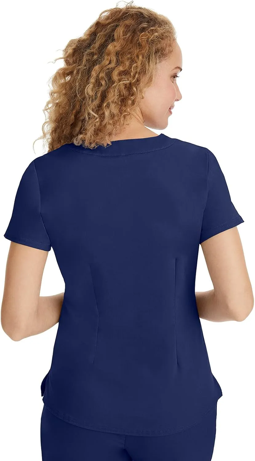 Healing Hands Women's Y-Neck Scrub Top with 2 Pockets, Knit Details, Shirttail Hem, and 2-Way Stretch Fabric 2167
