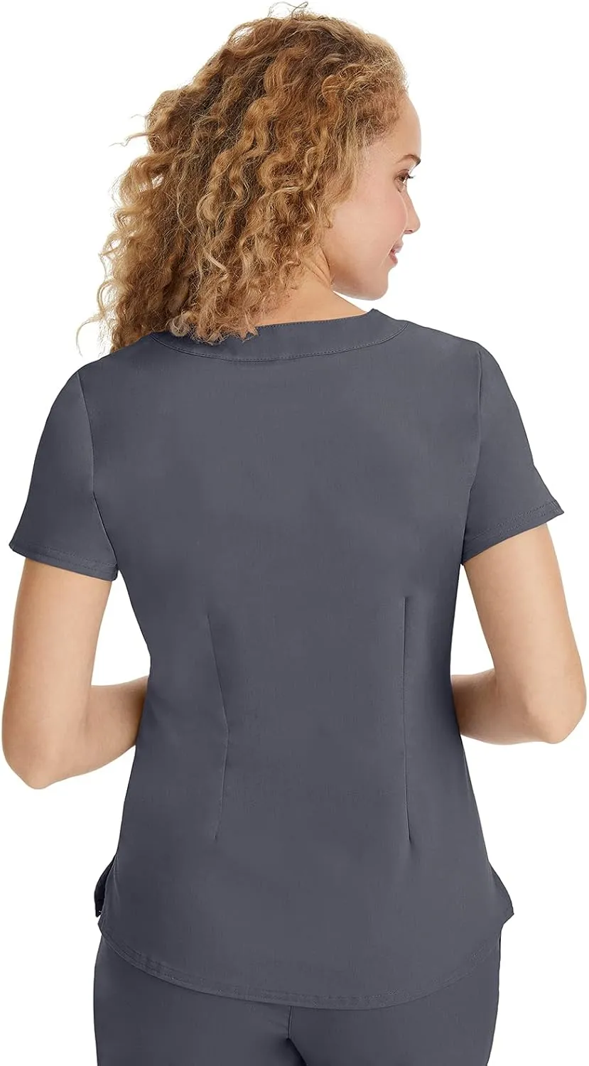 Healing Hands Women's Y-Neck Scrub Top with 2 Pockets, Knit Details, Shirttail Hem, and 2-Way Stretch Fabric 2167