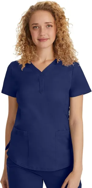 Healing Hands Women's Y-Neck Scrub Top with 2 Pockets, Knit Details, Shirttail Hem, and 2-Way Stretch Fabric 2167