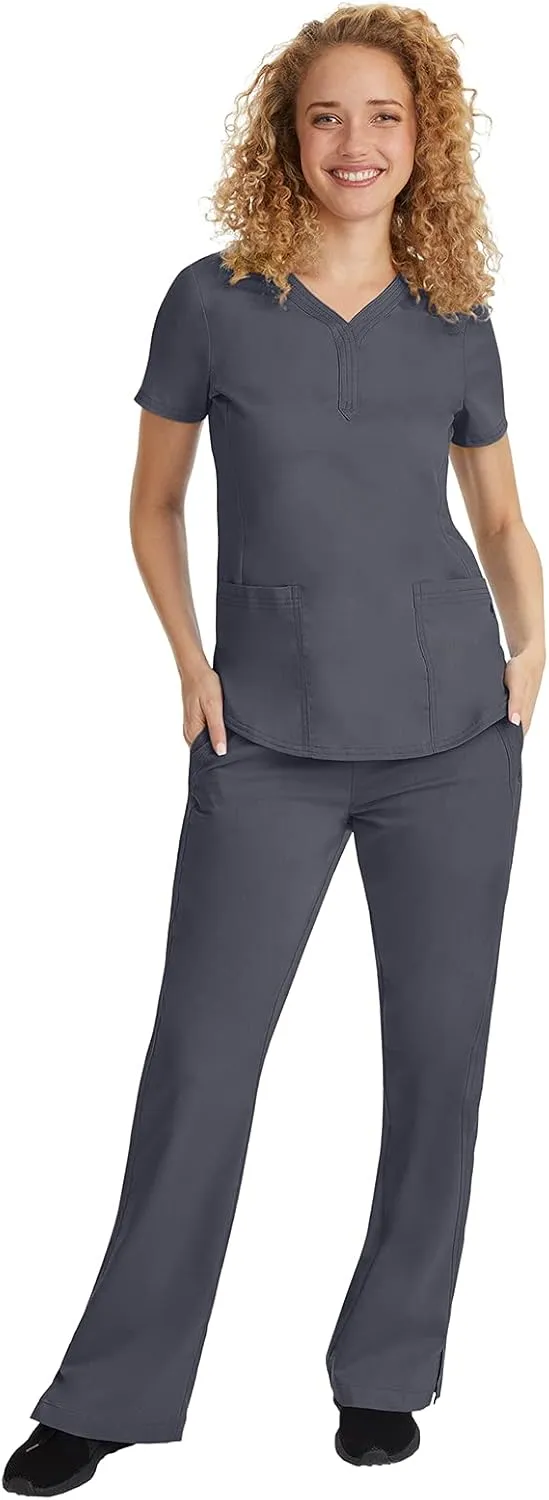 Healing Hands Women's Y-Neck Scrub Top with 2 Pockets, Knit Details, Shirttail Hem, and 2-Way Stretch Fabric 2167