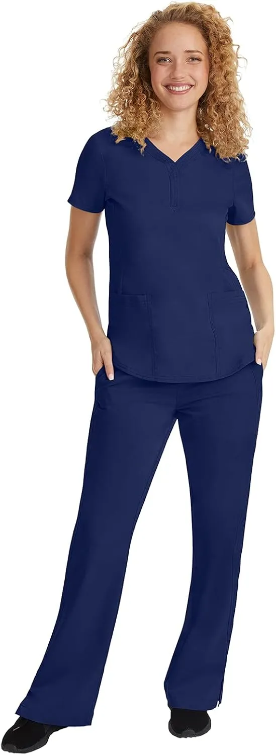 Healing Hands Women's Y-Neck Scrub Top with 2 Pockets, Knit Details, Shirttail Hem, and 2-Way Stretch Fabric 2167