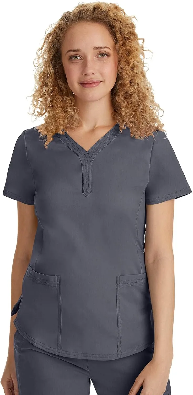 Healing Hands Women's Y-Neck Scrub Top with 2 Pockets, Knit Details, Shirttail Hem, and 2-Way Stretch Fabric 2167
