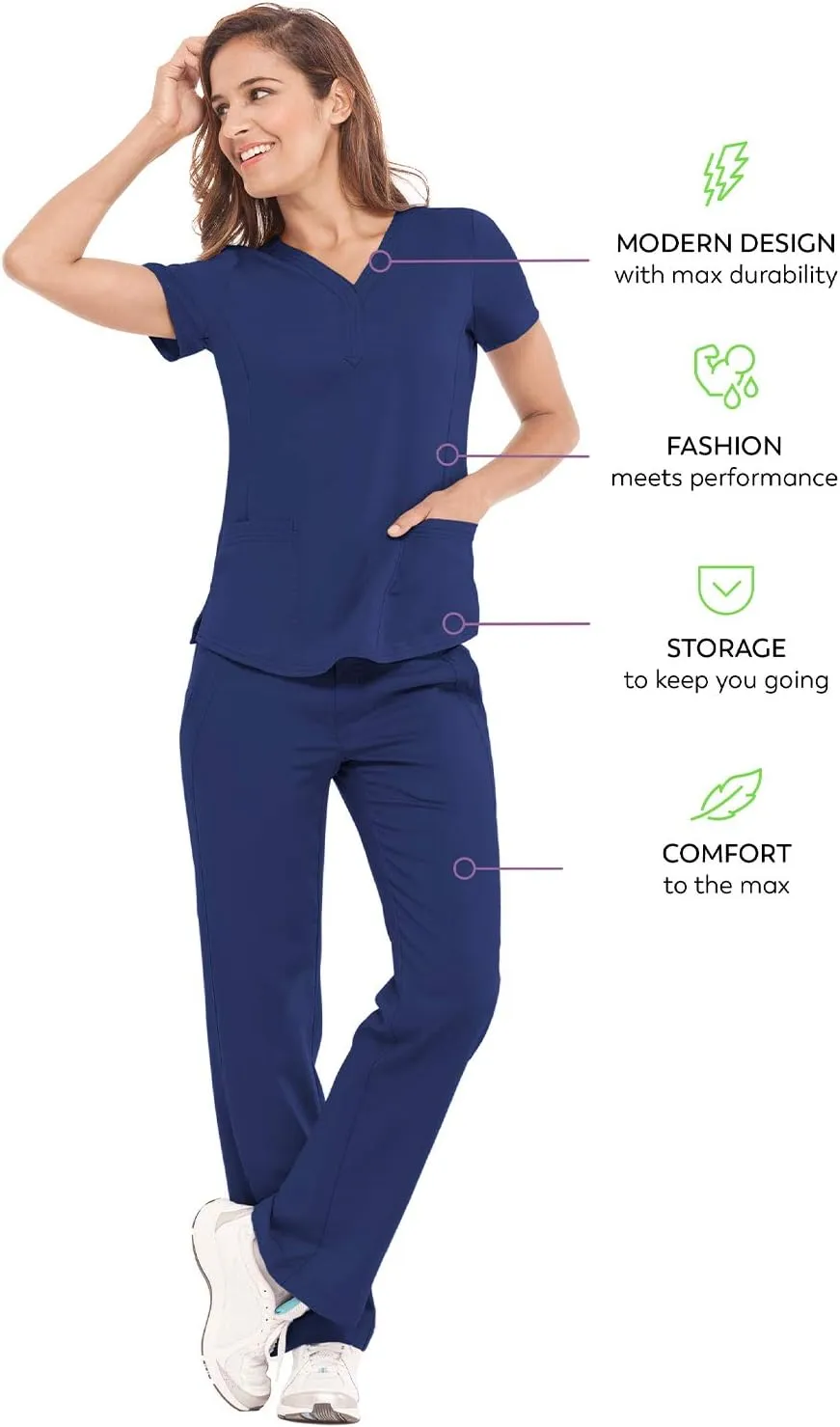 Healing Hands Women's Y-Neck Scrub Top with 2 Pockets, Knit Details, Shirttail Hem, and 2-Way Stretch Fabric 2167