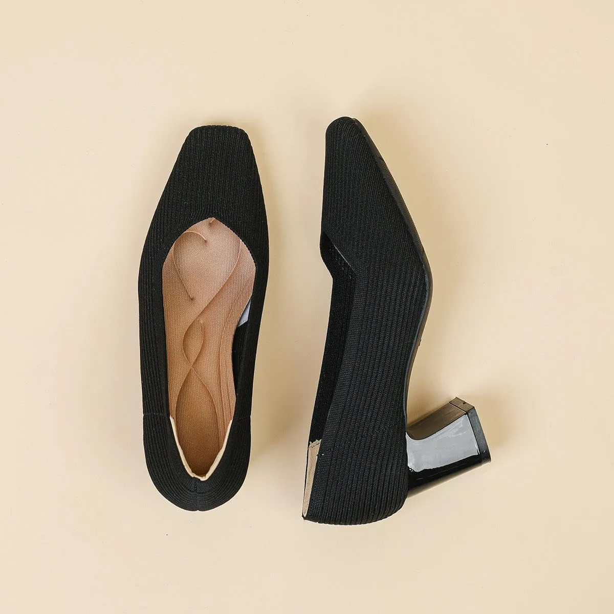heelchic Women's Pumps, Closed Square Toe Chunky Heels for Women, Low Block Heels Work Pumps Shoes, Casual Daily Pumps for Women