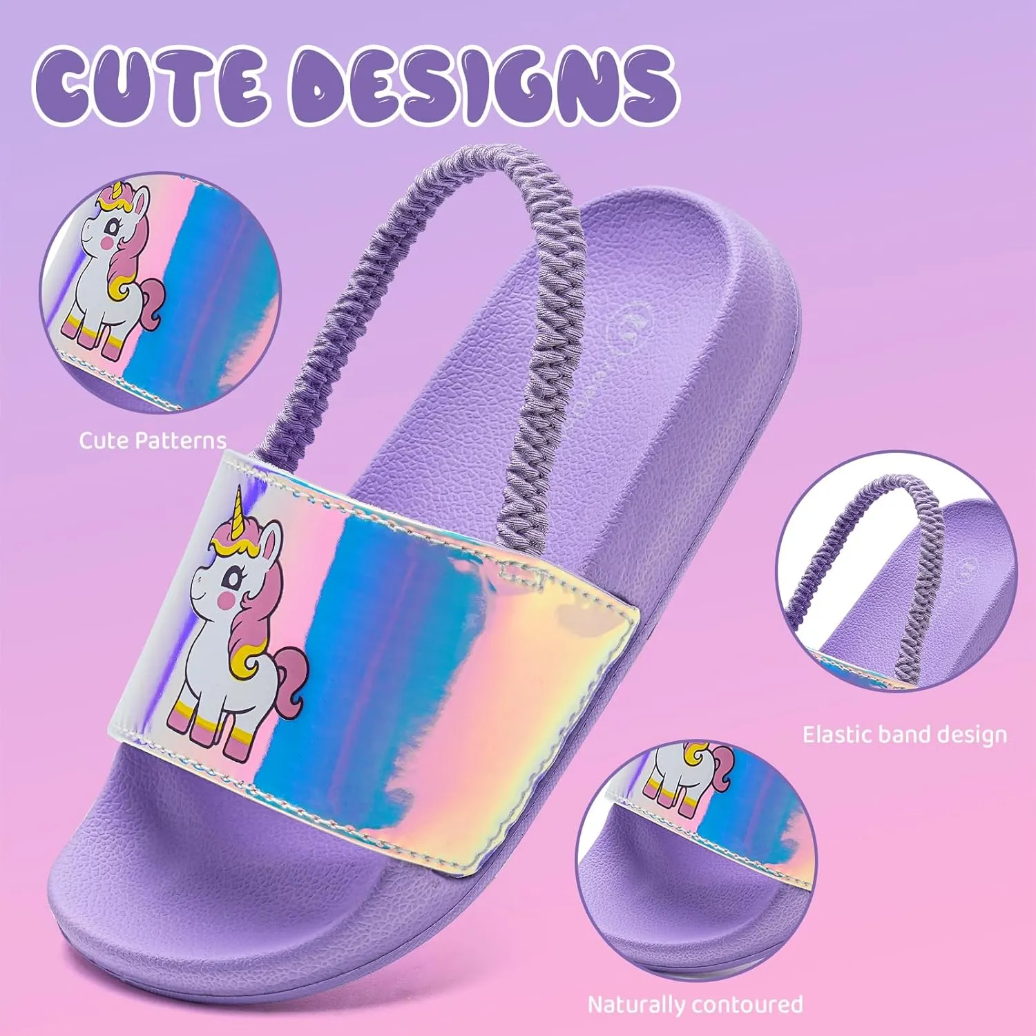 IceUnicorn Kids Girls Slide Sandals Toddler Slippers Boys Non-slip Summer Casual Beach Water Shoes for Indoor & Outdoor