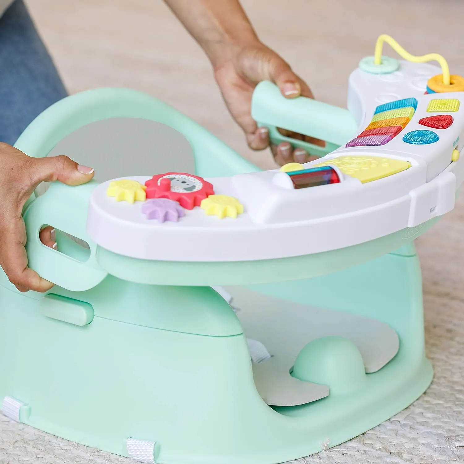 Infantino Music & Lights 3-in-1 Discovery Seat and Booster - Convertible, Infant Activity and Feeding Seat with Electronic Piano for Sensory Exploration, for Babies and Toddlers, Mint