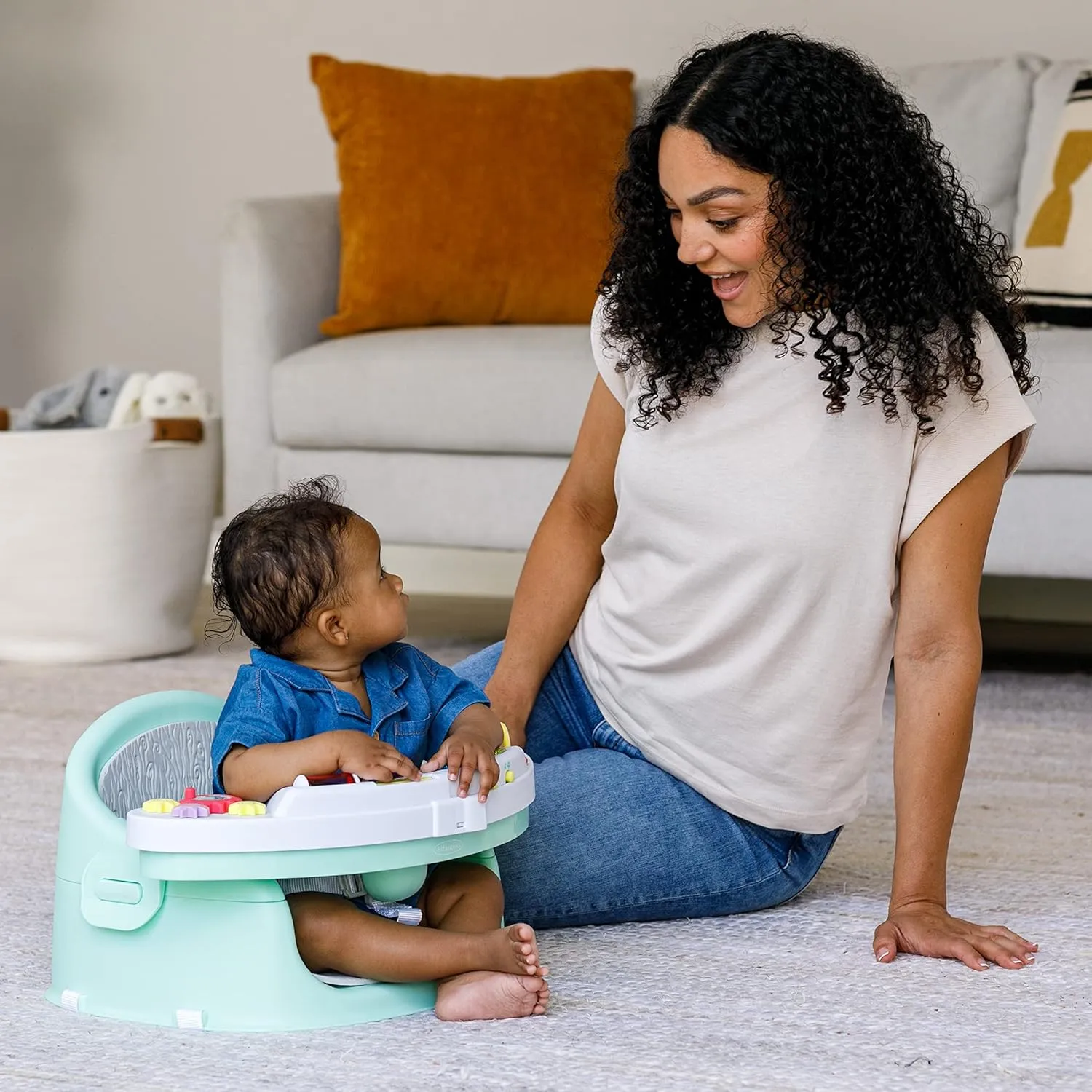 Infantino Music & Lights 3-in-1 Discovery Seat and Booster - Convertible, Infant Activity and Feeding Seat with Electronic Piano for Sensory Exploration, for Babies and Toddlers, Mint