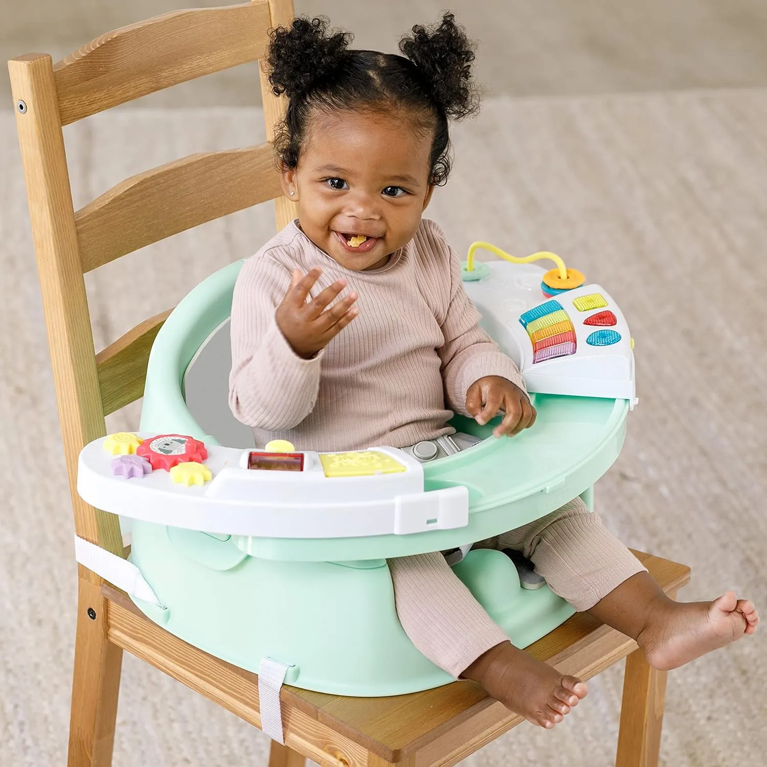 Infantino Music & Lights 3-in-1 Discovery Seat and Booster - Convertible, Infant Activity and Feeding Seat with Electronic Piano for Sensory Exploration, for Babies and Toddlers, Mint