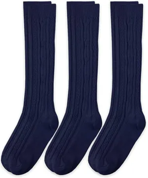 Jefferies Socks Girls 7-16 School Uniform Acrylic Cable Knee High 3 Pair Pack