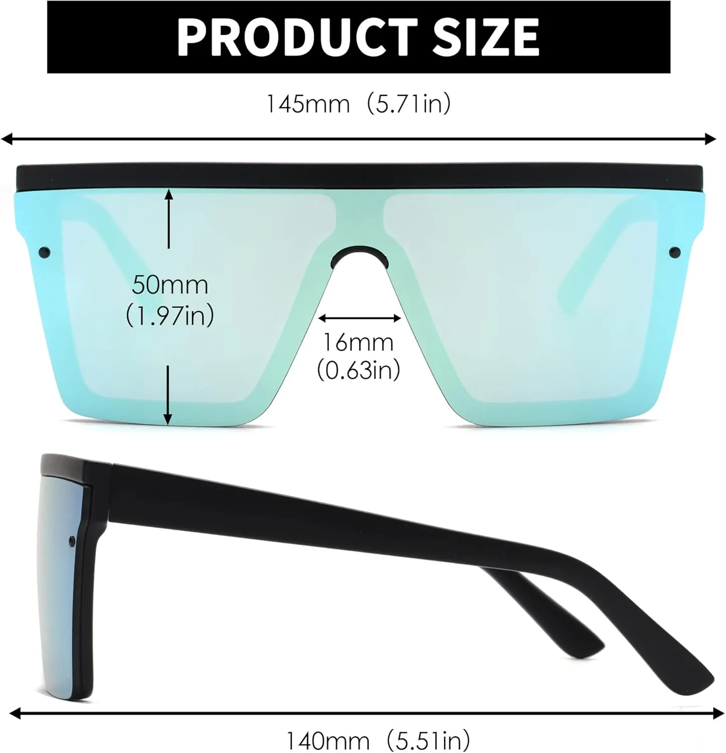 JIM HALO Flat Top Shield Sunglasses Square Mirror Rimless Glasses for Women Men