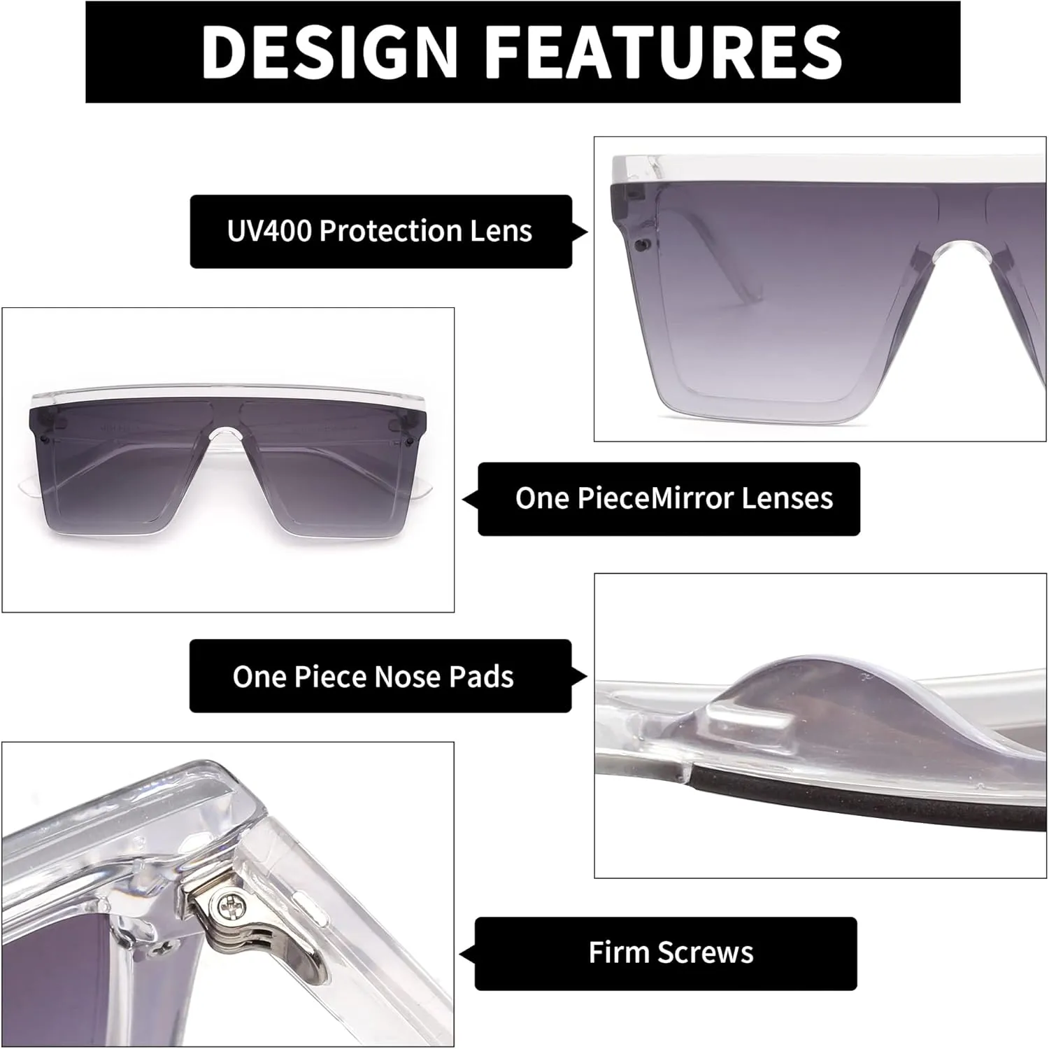 JIM HALO Flat Top Shield Sunglasses Square Mirror Rimless Glasses for Women Men