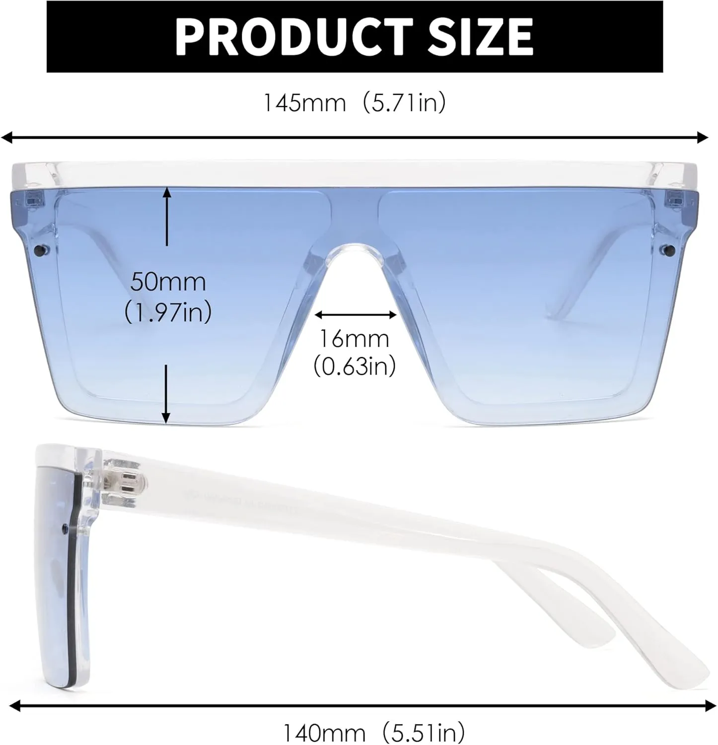 JIM HALO Flat Top Shield Sunglasses Square Mirror Rimless Glasses for Women Men