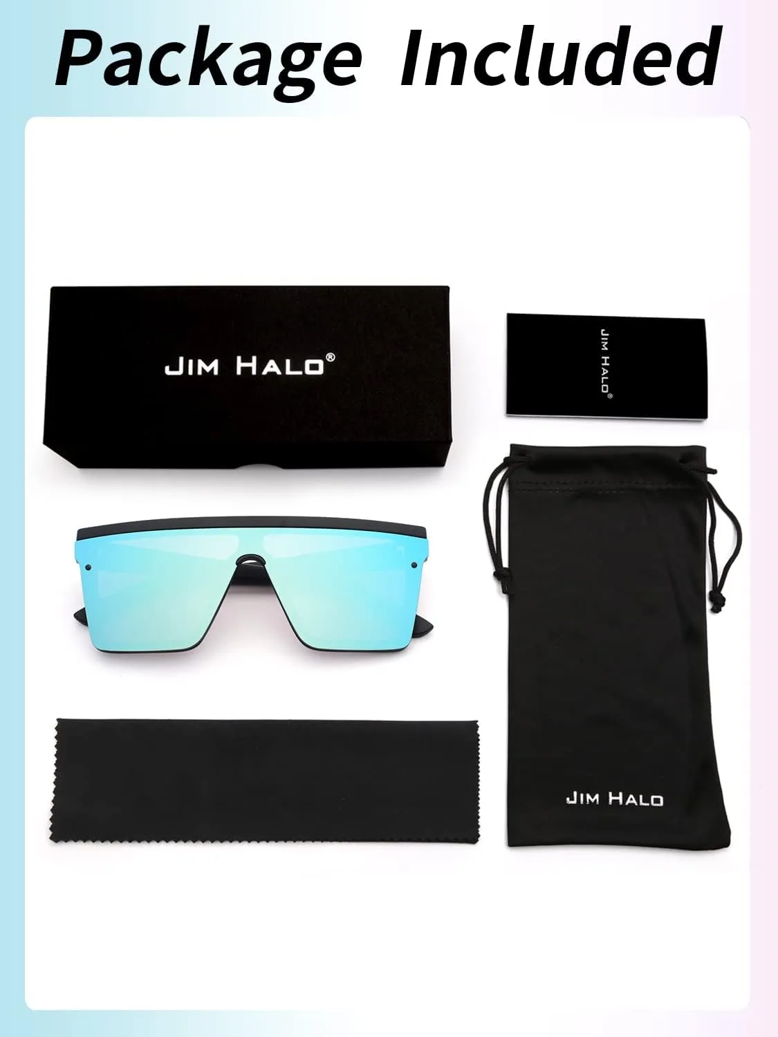 JIM HALO Flat Top Shield Sunglasses Square Mirror Rimless Glasses for Women Men