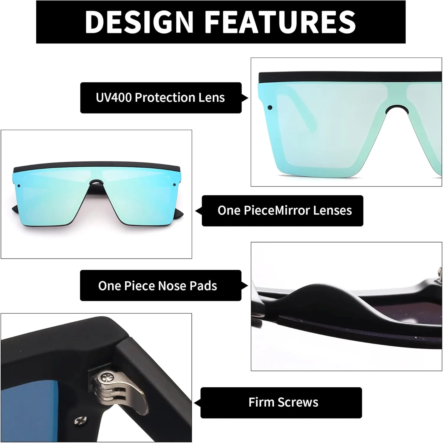 JIM HALO Flat Top Shield Sunglasses Square Mirror Rimless Glasses for Women Men