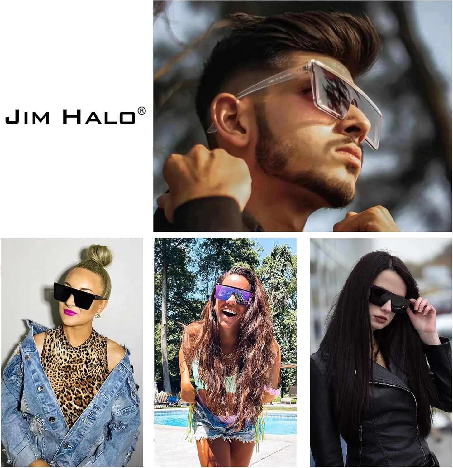 JIM HALO Flat Top Shield Sunglasses Square Mirror Rimless Glasses for Women Men