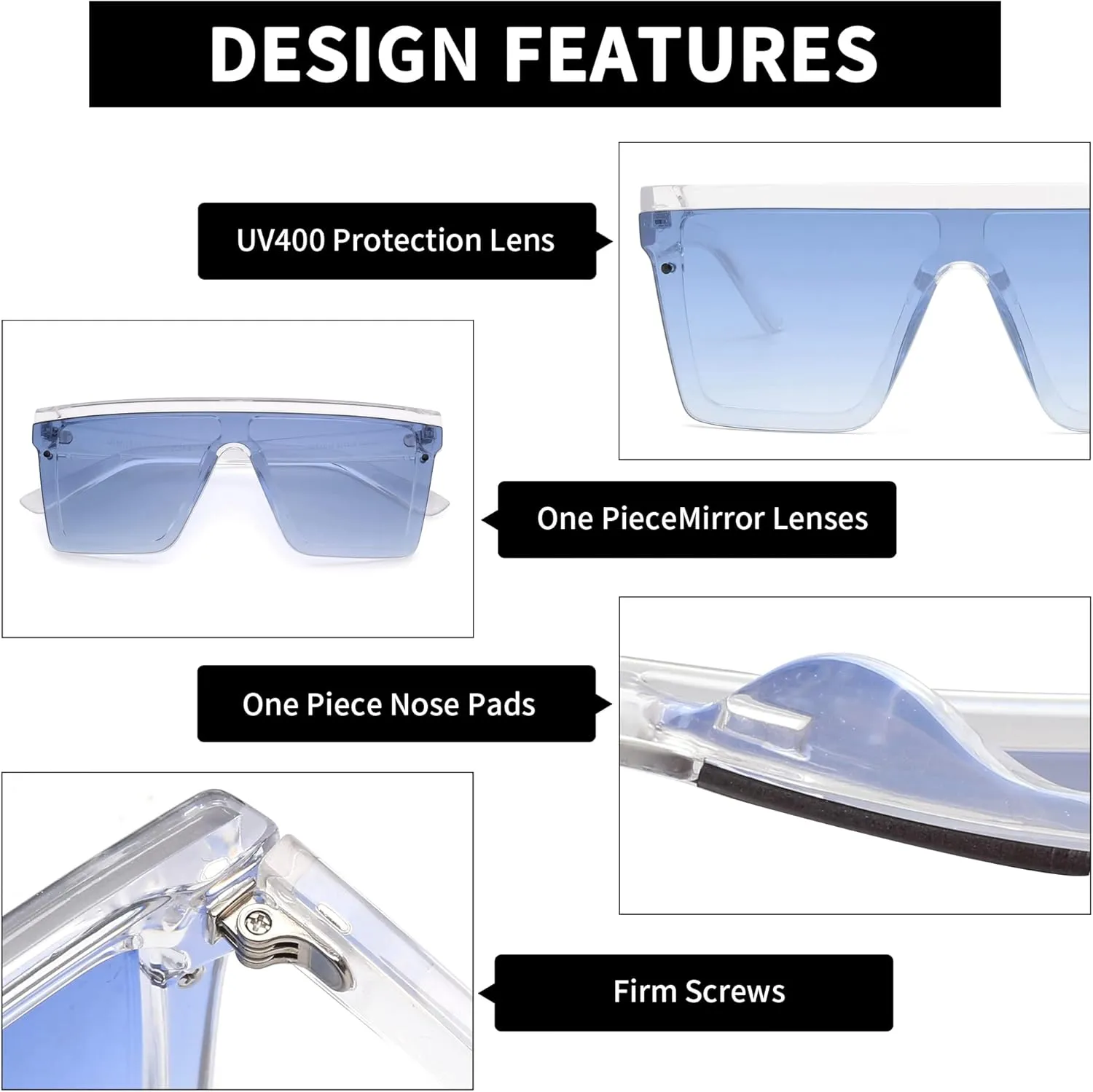 JIM HALO Flat Top Shield Sunglasses Square Mirror Rimless Glasses for Women Men