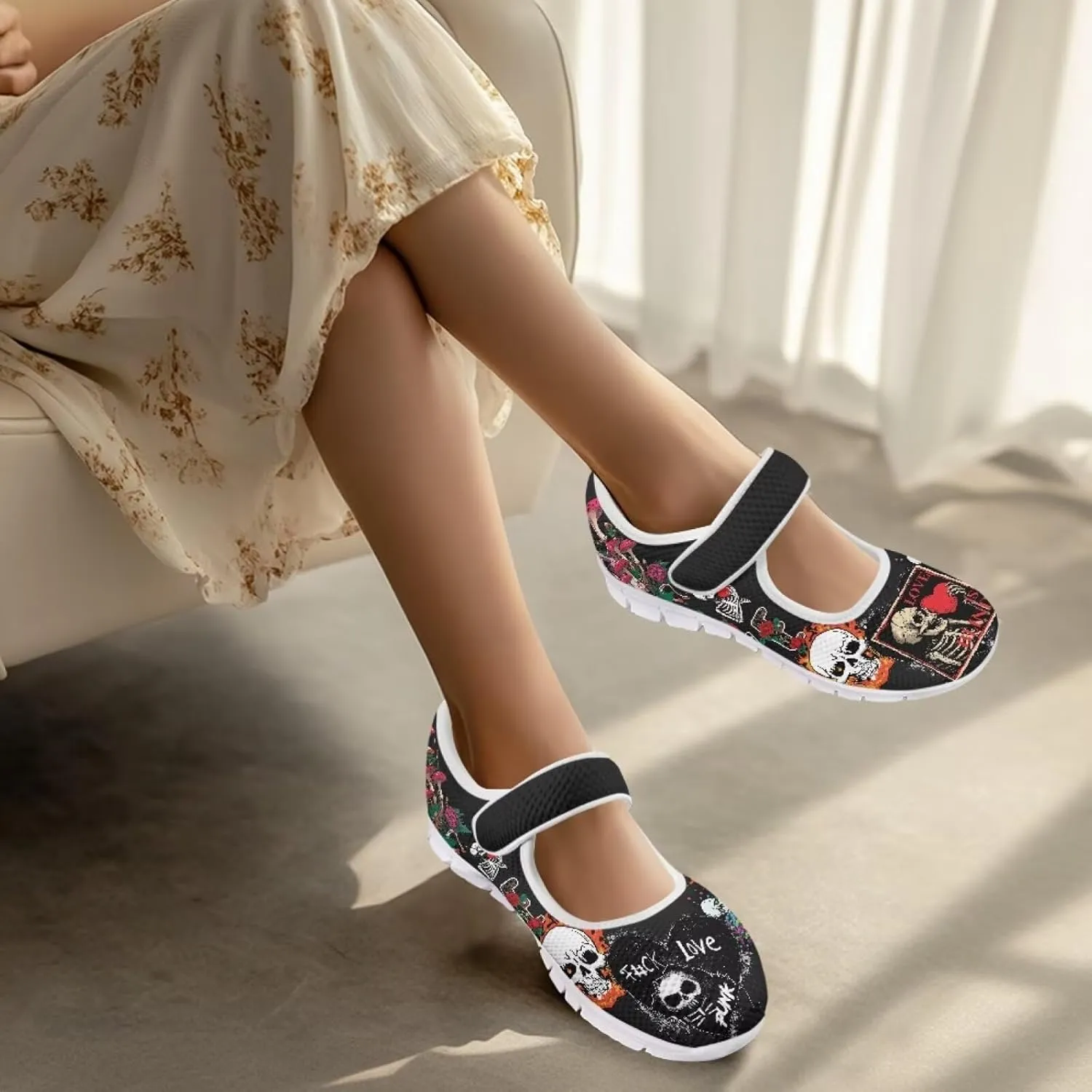 JoyLamoria Aztec Running Horse Walking Shoes Stylish Strap Mary Jane Shoes Adjustable Barefoot Shoes Womens US 4-9