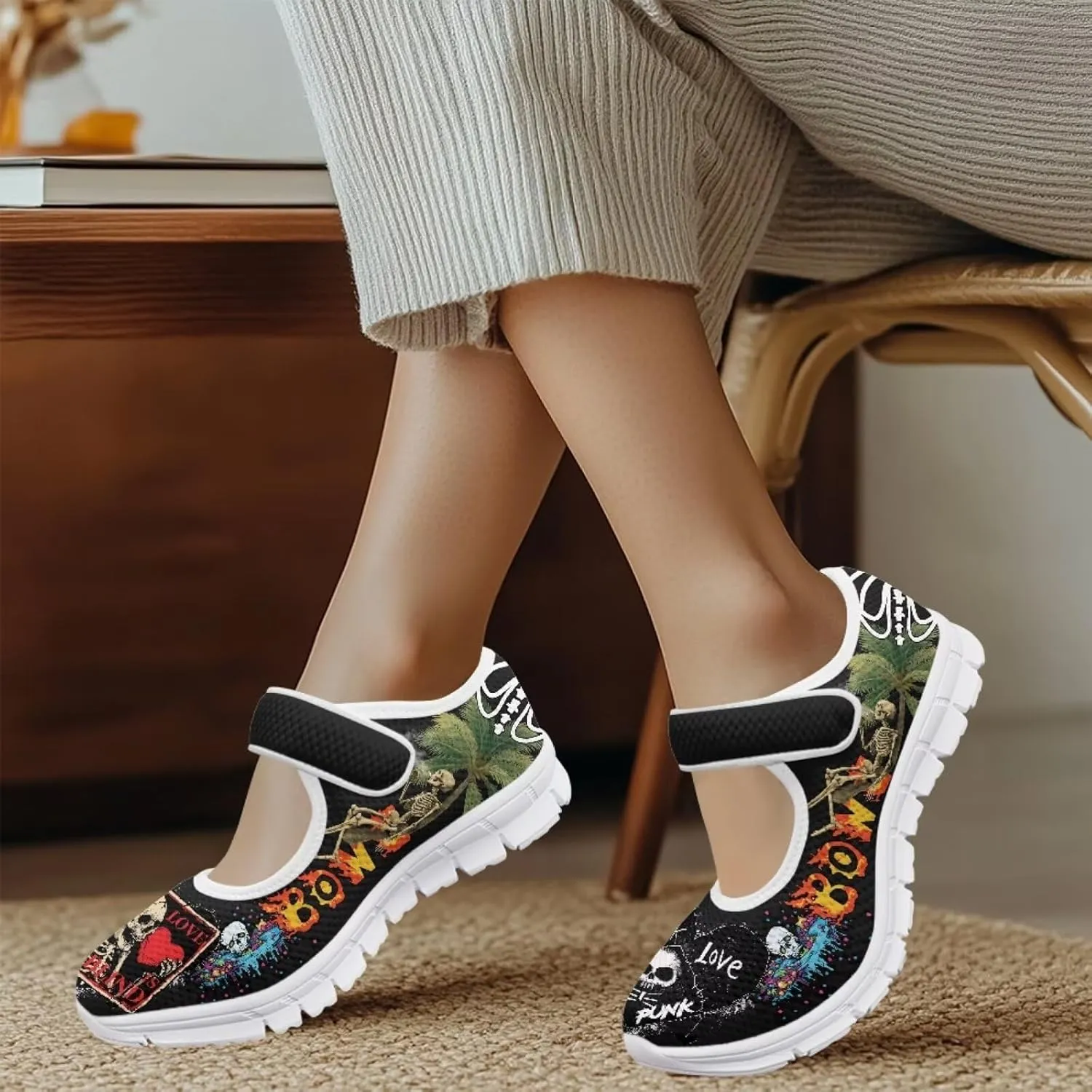 JoyLamoria Aztec Running Horse Walking Shoes Stylish Strap Mary Jane Shoes Adjustable Barefoot Shoes Womens US 4-9