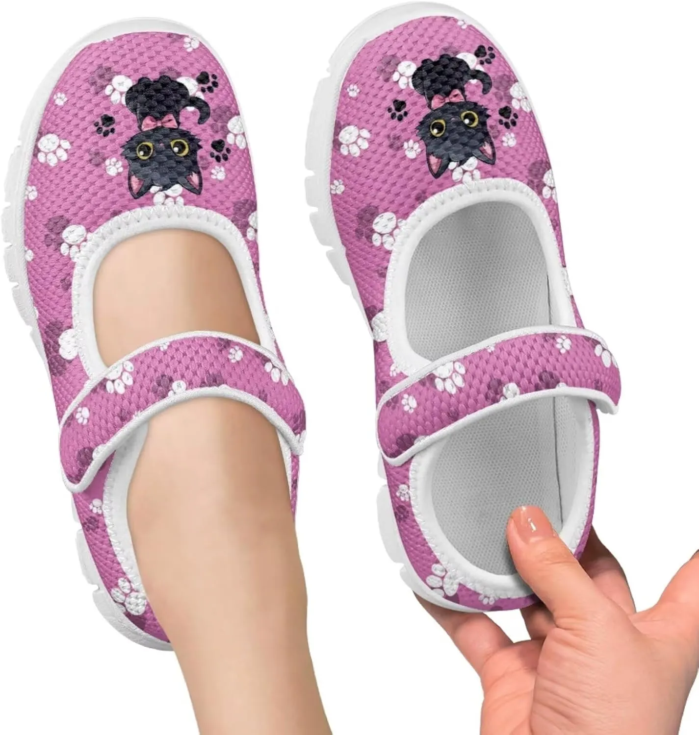 JoyLamoria Little Girls Mary Jane Shoes Cute Cat Dress Shoes for Toddler Girls Ballet Flats Party School Uniform Shoes