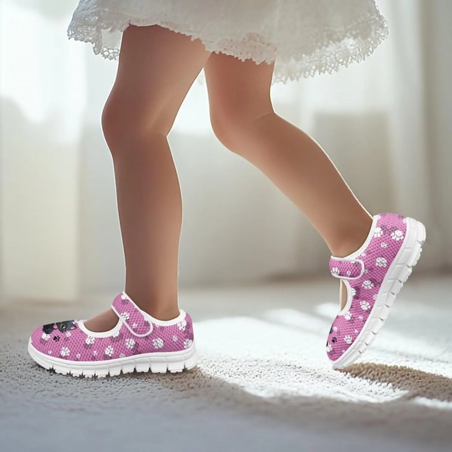 JoyLamoria Little Girls Mary Jane Shoes Cute Cat Dress Shoes for Toddler Girls Ballet Flats Party School Uniform Shoes