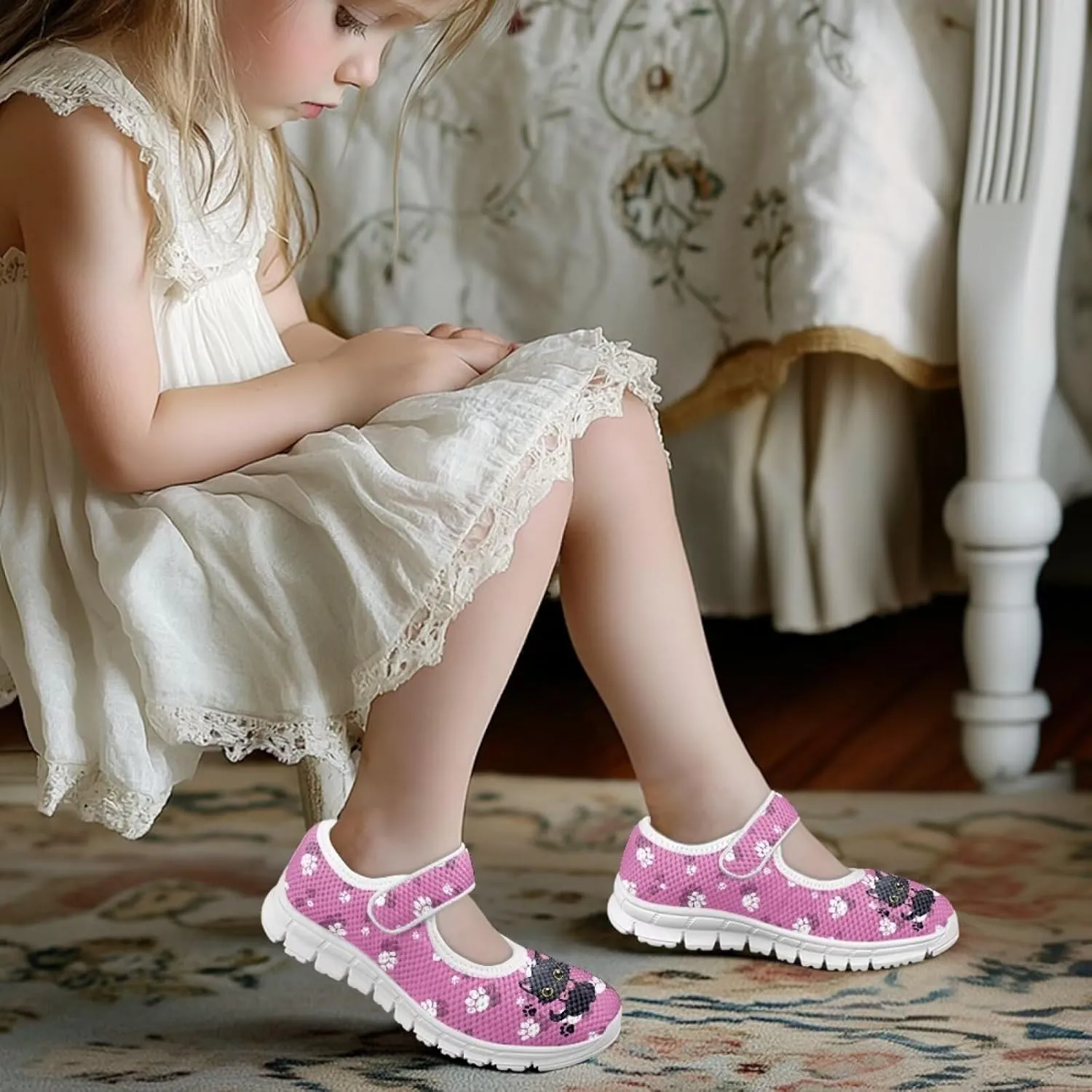 JoyLamoria Little Girls Mary Jane Shoes Cute Cat Dress Shoes for Toddler Girls Ballet Flats Party School Uniform Shoes