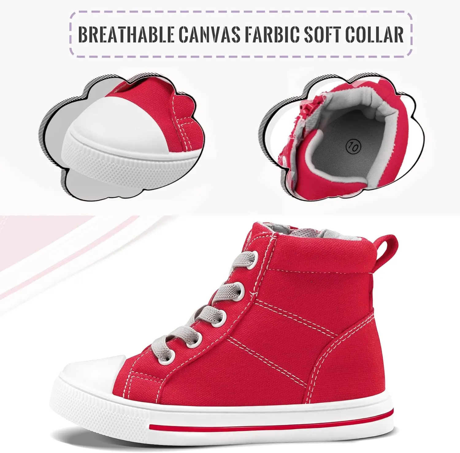 K KomForme Kids Sneakers for Boys and Girls Toddler Canvas High Top Walking Causal Shoes with Zipper