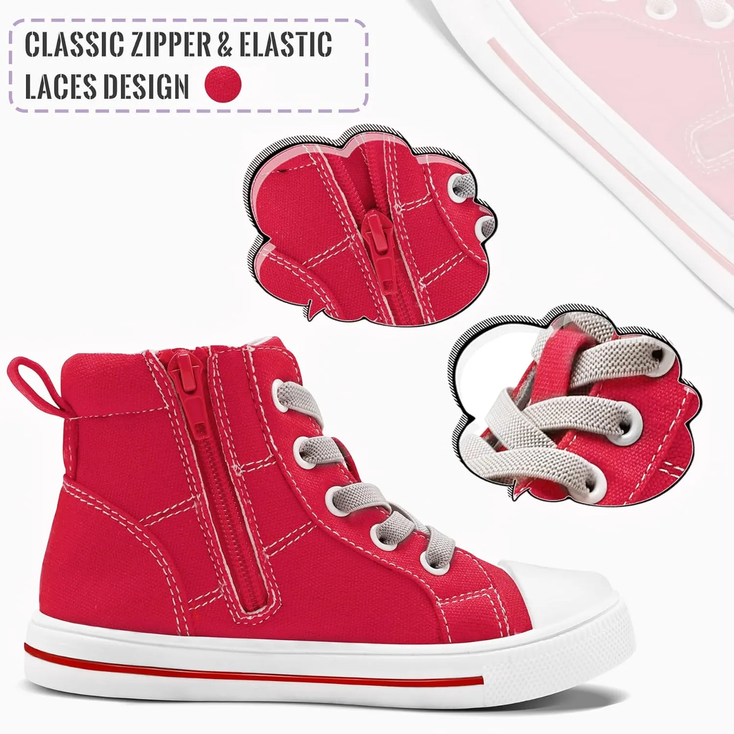 K KomForme Kids Sneakers for Boys and Girls Toddler Canvas High Top Walking Causal Shoes with Zipper